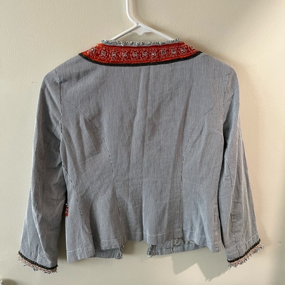 Free People Women’s Striped Beaded Fringe Blazer size 0 EUC - Picture 4 of 4